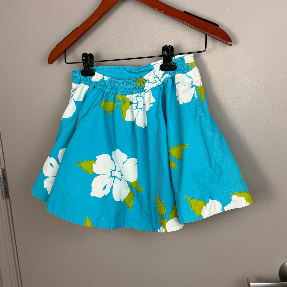 Hollister Skirt Women Small Blue Cotton Floral Tropical Hibiscus Mini Skater - Picture 6 of 11